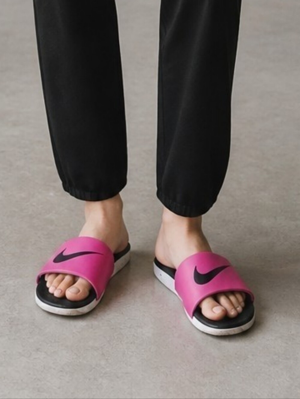 Nike Kawa Pink & Black Slide Sandals Youth US 4Y / EU 36 Fair Condition